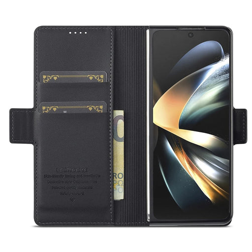 LC.IMEEKE L1 For Samsung Galaxy Z Fold3 5G Stand Case Texture PU Leather Wallet Phone Cover - Black - 2