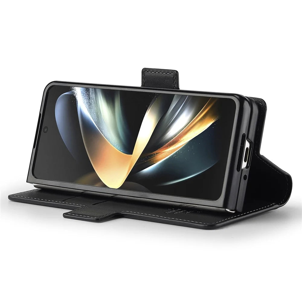 LC.IMEEKE L1 For Samsung Galaxy Z Fold3 5G Stand Case Texture PU Leather Wallet Phone Cover - Black - 3