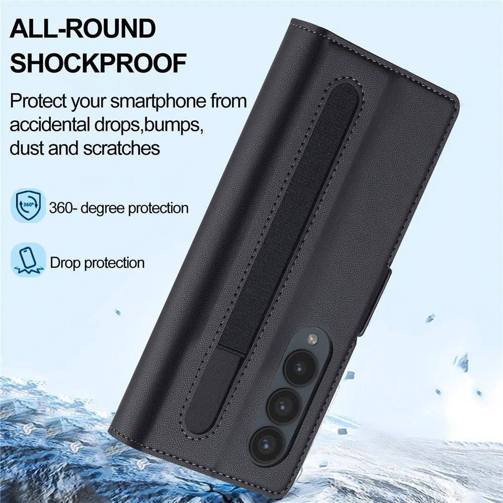 LC.IMEEKE L1 For Samsung Galaxy Z Fold3 5G Stand Case Texture PU Leather Wallet Phone Cover - Black - 5