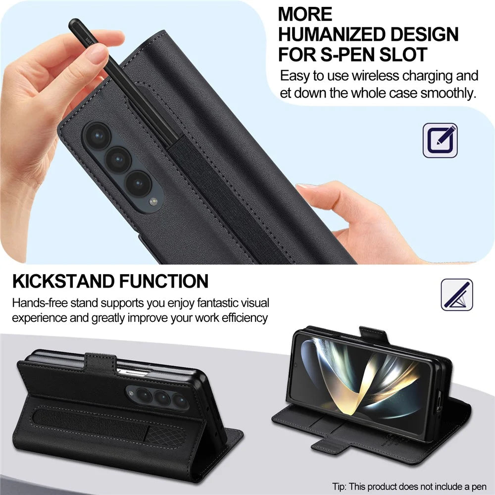 LC.IMEEKE L1 For Samsung Galaxy Z Fold3 5G Stand Case Texture PU Leather Wallet Phone Cover - Black - 6