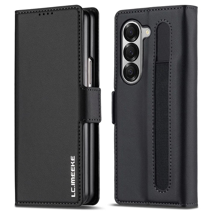 LC.IMEEKE L1 For Samsung Galaxy Z Fold6 5G Stand Case Texture PU Leather Wallet Phone Cover - Black - 1