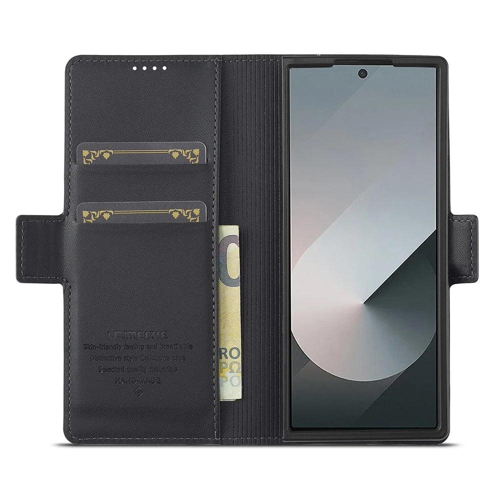 LC.IMEEKE L1 For Samsung Galaxy Z Fold6 5G Stand Case Texture PU Leather Wallet Phone Cover - Black - 2