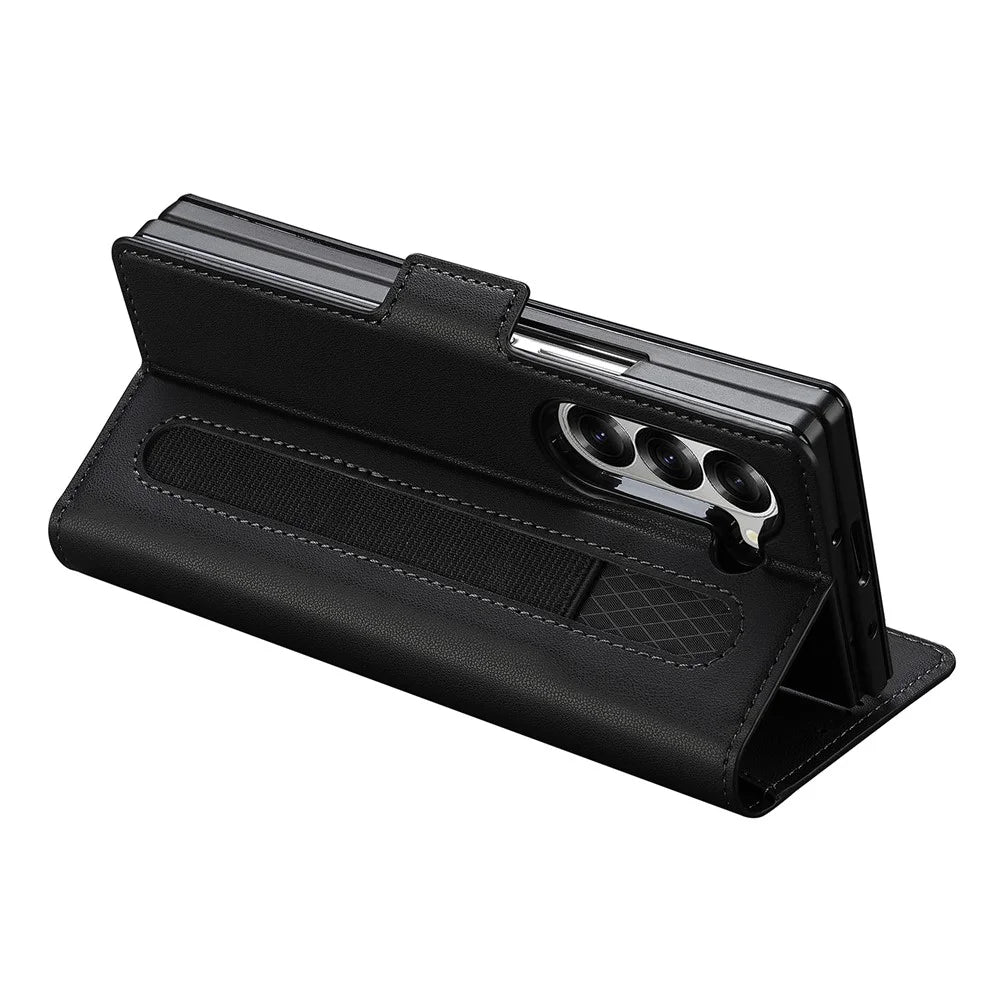 LC.IMEEKE L1 For Samsung Galaxy Z Fold6 5G Stand Case Texture PU Leather Wallet Phone Cover - Black - 4