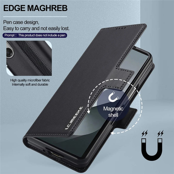 LC.IMEEKE L1 For Samsung Galaxy Z Fold6 5G Stand Case Texture PU Leather Wallet Phone Cover - Black - 7