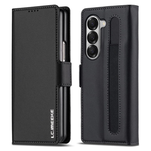 LC.IMEEKE L1 For Samsung Galaxy Z Fold5 5G Stand Case Texture PU Leather Wallet Phone Cover - Black - 1