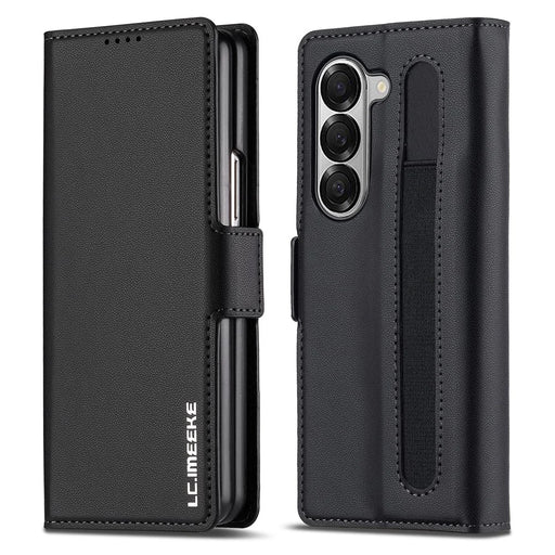 LC.IMEEKE L1 For Samsung Galaxy Z Fold5 5G Stand Case Texture PU Leather Wallet Phone Cover - Black - 1