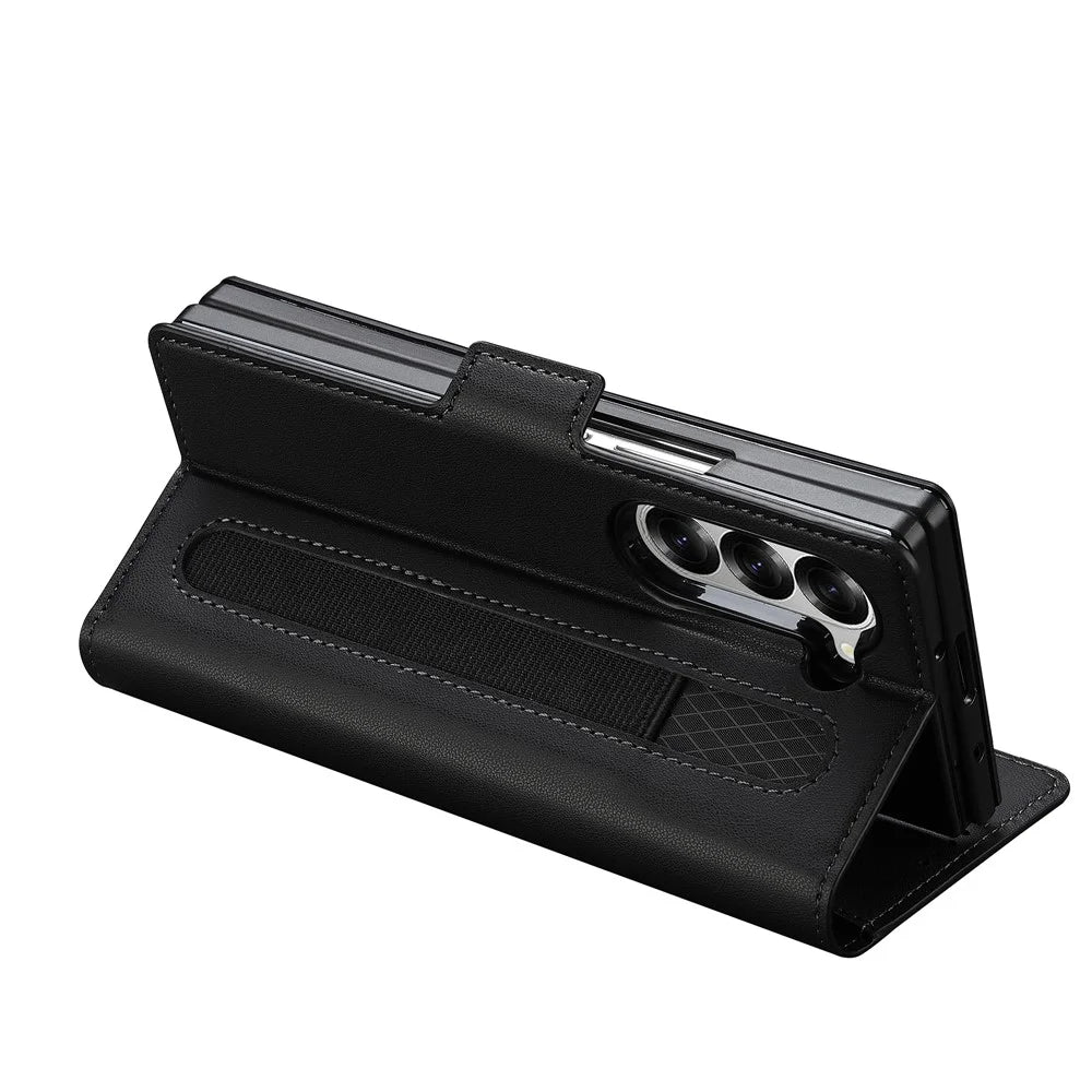 LC.IMEEKE L1 For Samsung Galaxy Z Fold5 5G Stand Case Texture PU Leather Wallet Phone Cover - Black - 4