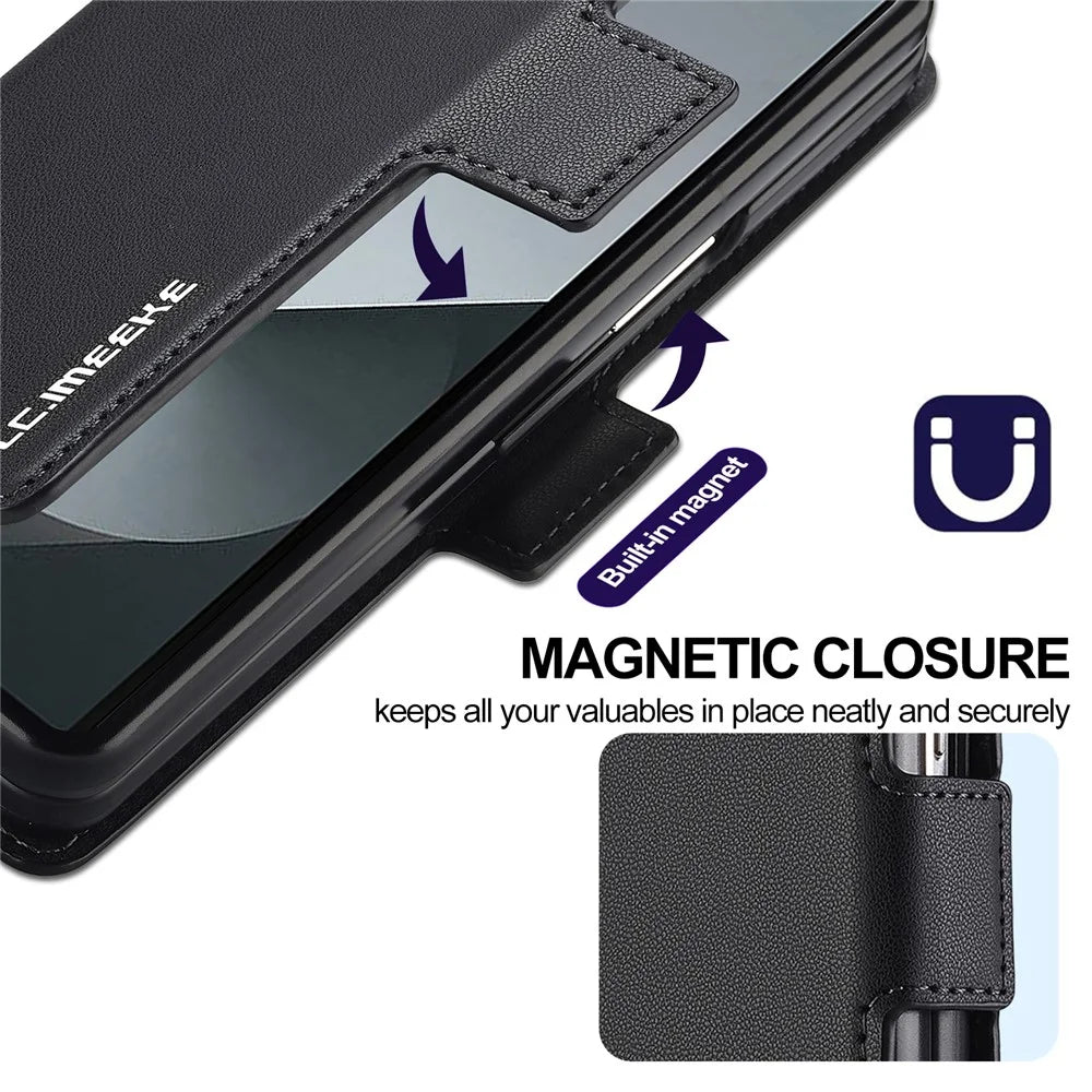 LC.IMEEKE L1 For Samsung Galaxy Z Fold5 5G Stand Case Texture PU Leather Wallet Phone Cover - Black - 5