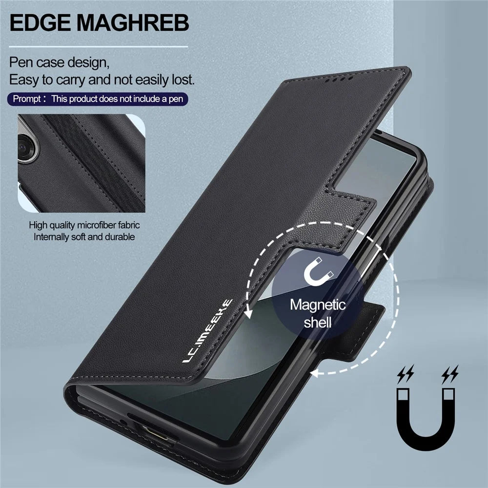 LC.IMEEKE L1 For Samsung Galaxy Z Fold5 5G Stand Case Texture PU Leather Wallet Phone Cover - Black - 6
