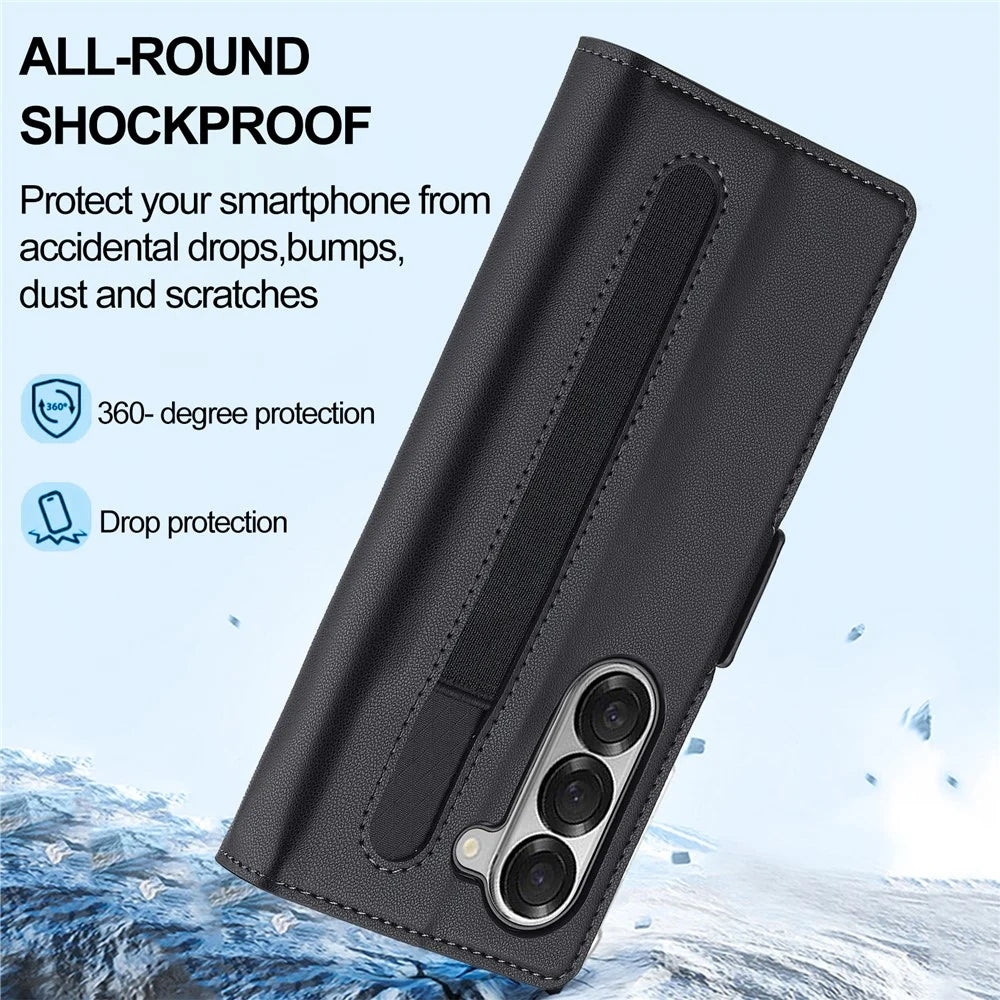 LC.IMEEKE L1 For Samsung Galaxy Z Fold5 5G Stand Case Texture PU Leather Wallet Phone Cover - Black - 7