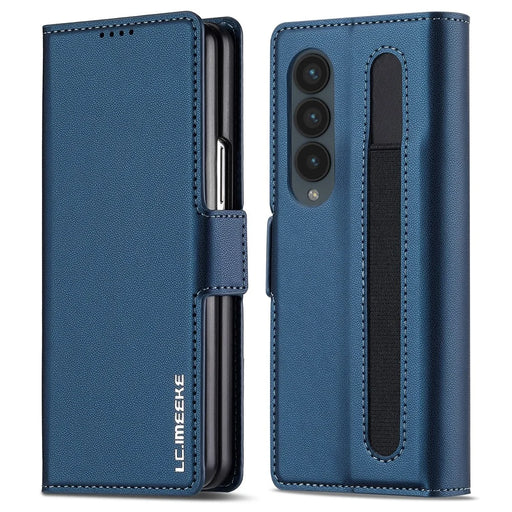 LC.IMEEKE L1 For Samsung Galaxy Z Fold4 5G Stand Case Texture PU Leather Wallet Phone Cover - Blue - 1