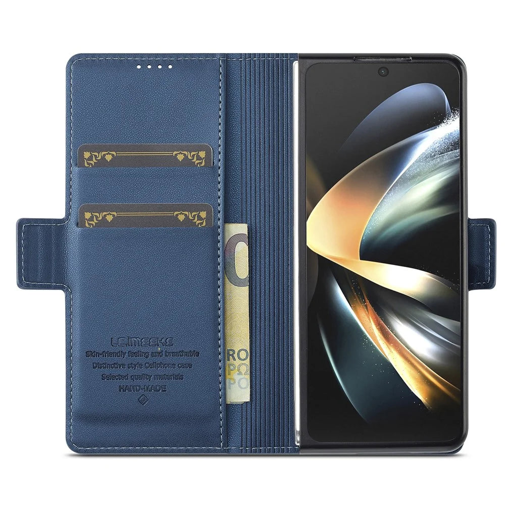 LC.IMEEKE L1 For Samsung Galaxy Z Fold4 5G Stand Case Texture PU Leather Wallet Phone Cover - Blue - 2