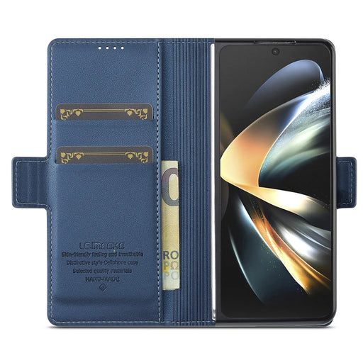 LC.IMEEKE L1 For Samsung Galaxy Z Fold4 5G Stand Case Texture PU Leather Wallet Phone Cover - Blue - 2