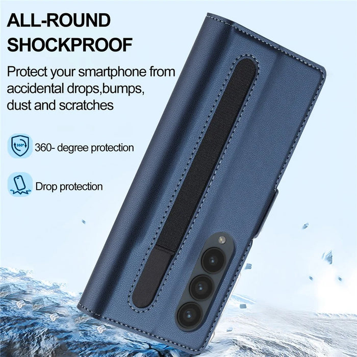 LC.IMEEKE L1 For Samsung Galaxy Z Fold4 5G Stand Case Texture PU Leather Wallet Phone Cover - Blue - 5