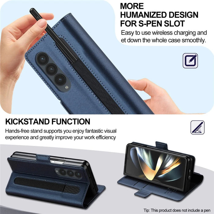 LC.IMEEKE L1 For Samsung Galaxy Z Fold4 5G Stand Case Texture PU Leather Wallet Phone Cover - Blue - 6