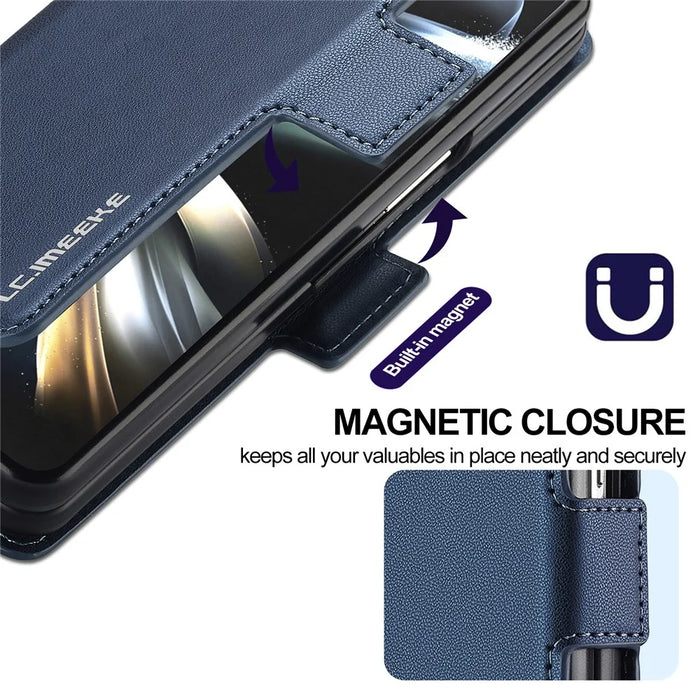 LC.IMEEKE L1 For Samsung Galaxy Z Fold4 5G Stand Case Texture PU Leather Wallet Phone Cover - Blue - 7
