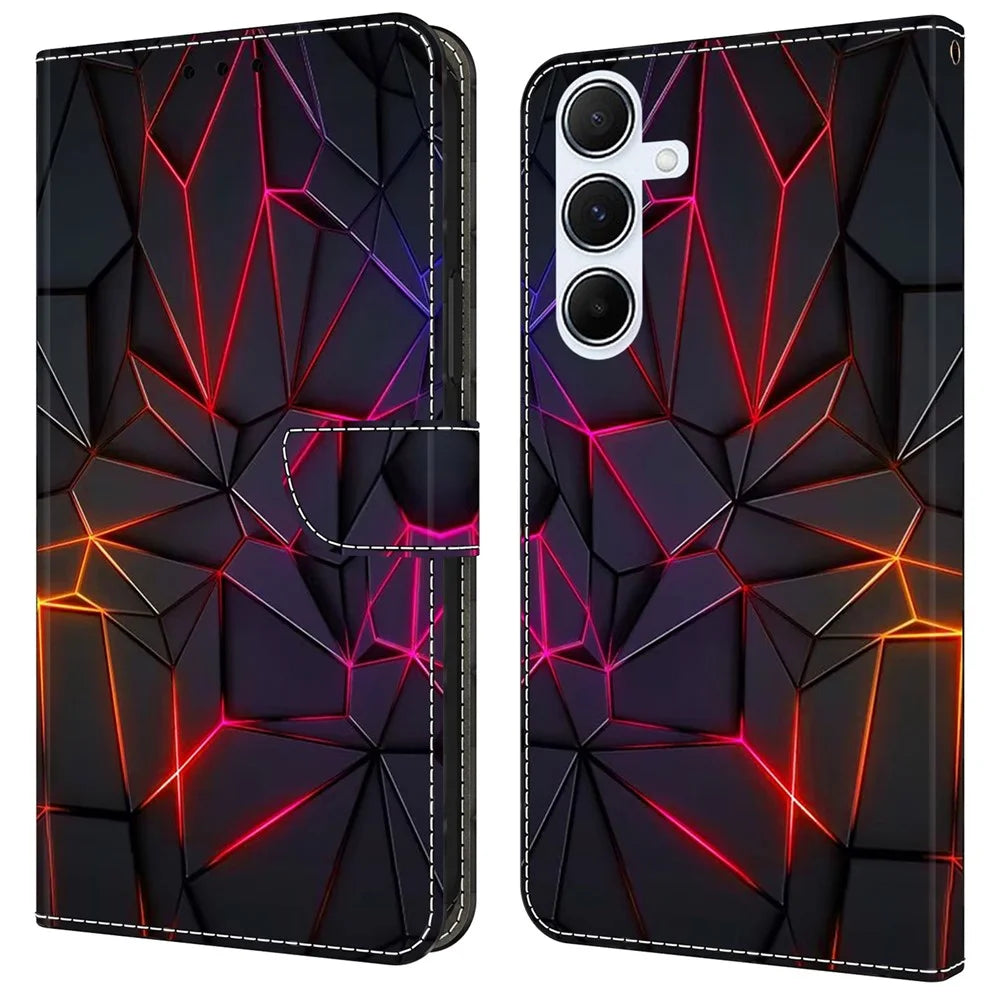 For Samsung Galaxy A05s 4G Case Pattern Printed Protective Cover TPU+PU Leather Flip Phone Case - Red Cracks - 1