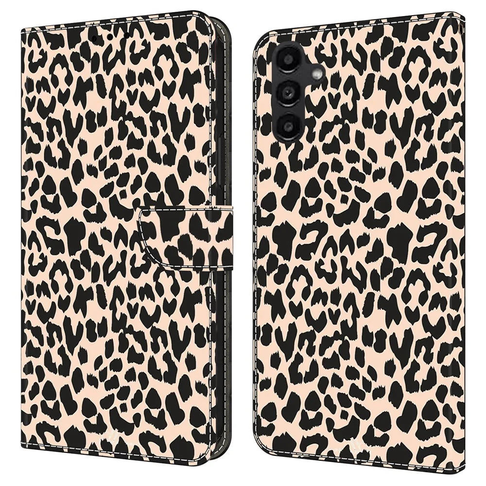 For Samsung Galaxy A14 4G / 5G Case Pattern Printed Protective Cover TPU+PU Leather Flip Phone Case - Leopard Print - 1