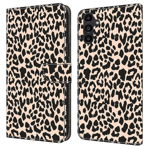 For Samsung Galaxy A14 4G / 5G Case Pattern Printed Protective Cover TPU+PU Leather Flip Phone Case - Leopard Print - 1