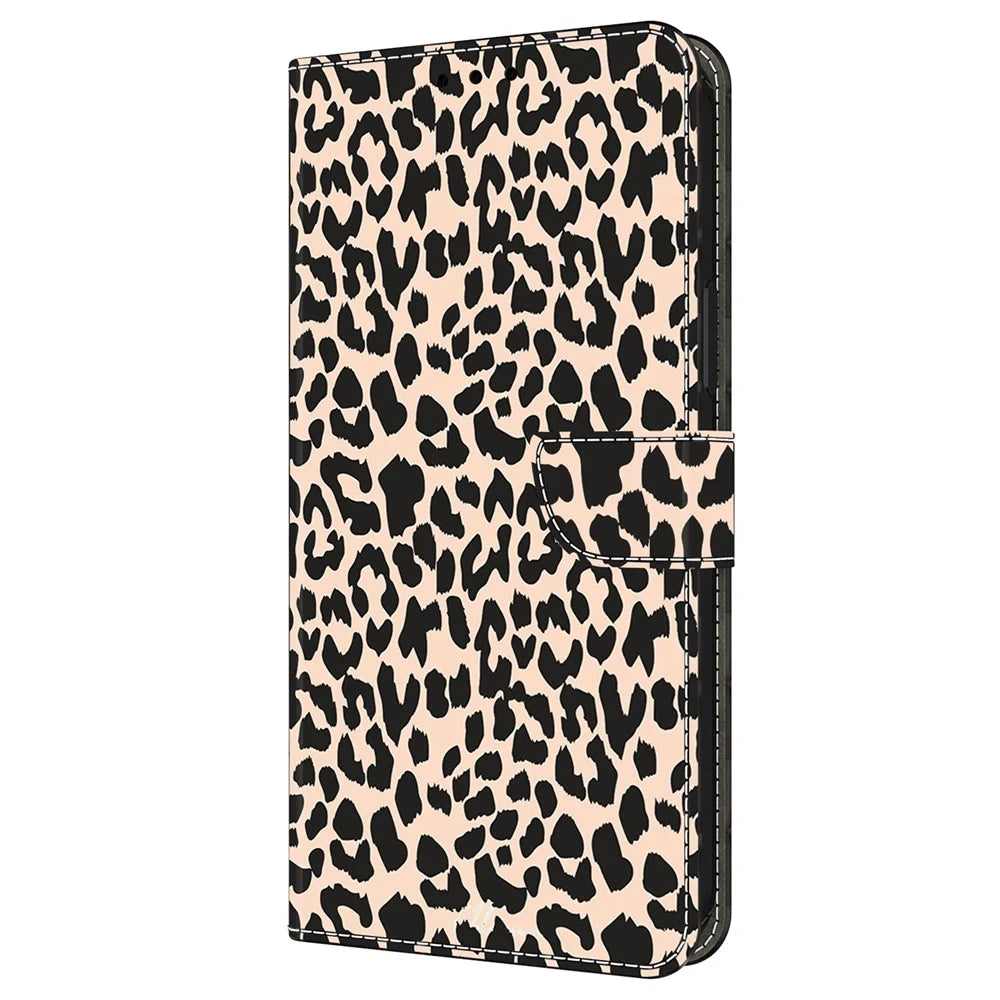 For Samsung Galaxy A14 4G / 5G Case Pattern Printed Protective Cover TPU+PU Leather Flip Phone Case - Leopard Print - 4