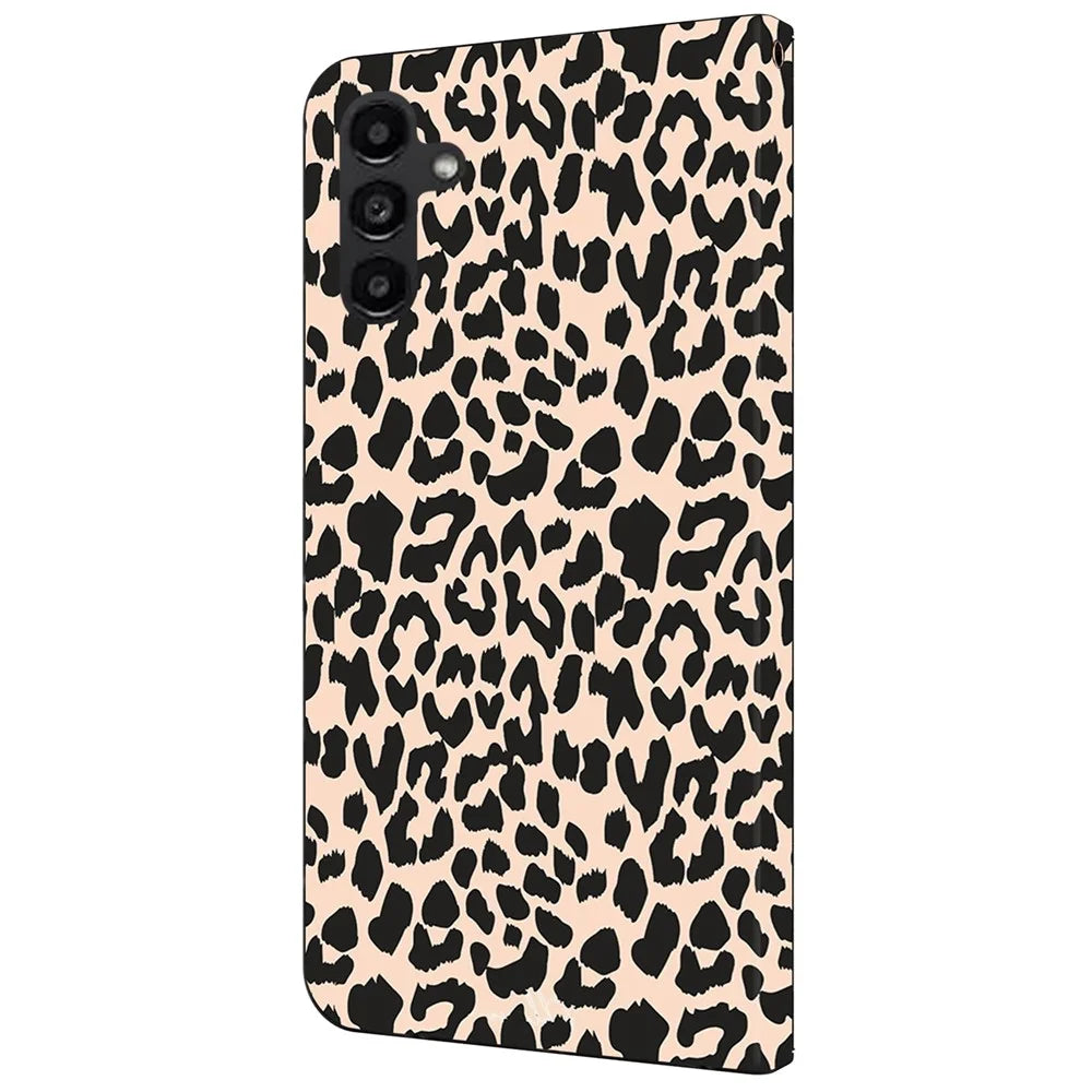For Samsung Galaxy A14 4G / 5G Case Pattern Printed Protective Cover TPU+PU Leather Flip Phone Case - Leopard Print - 5