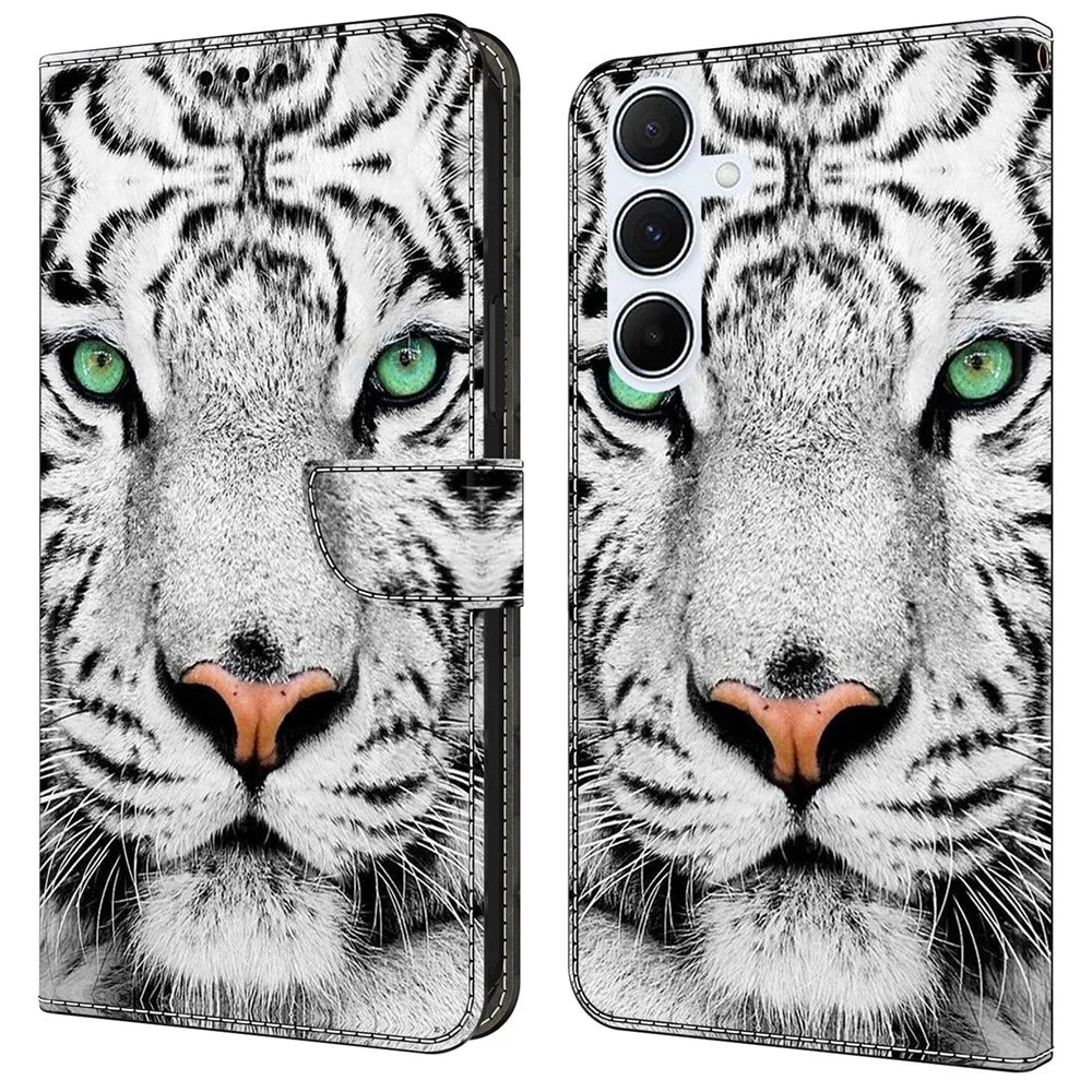 For Samsung Galaxy A15 4G / 5G Case Pattern Printed Protective Cover TPU+PU Leather Flip Phone Case - Tiger Face - 1