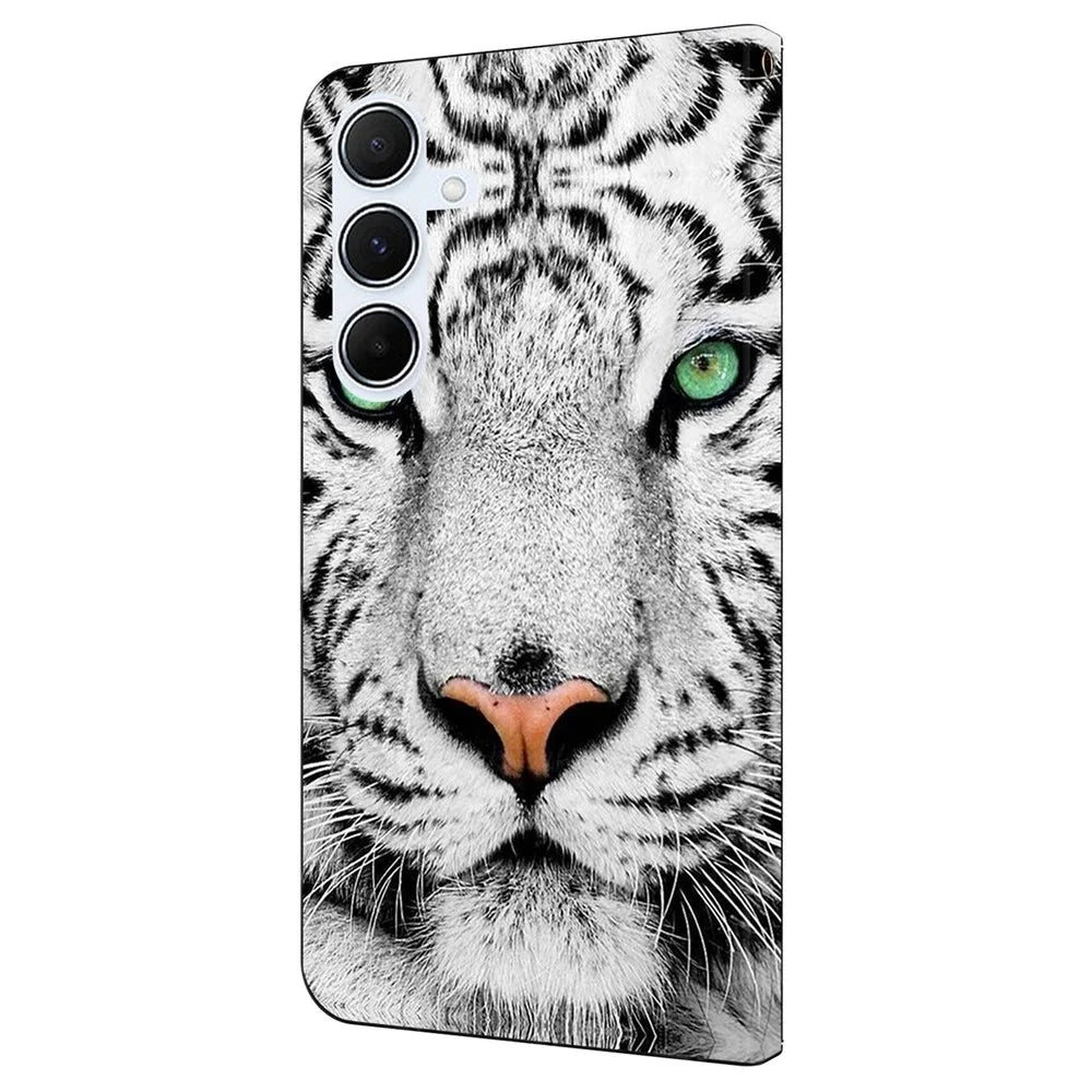 For Samsung Galaxy A15 4G / 5G Case Pattern Printed Protective Cover TPU+PU Leather Flip Phone Case - Tiger Face - 5