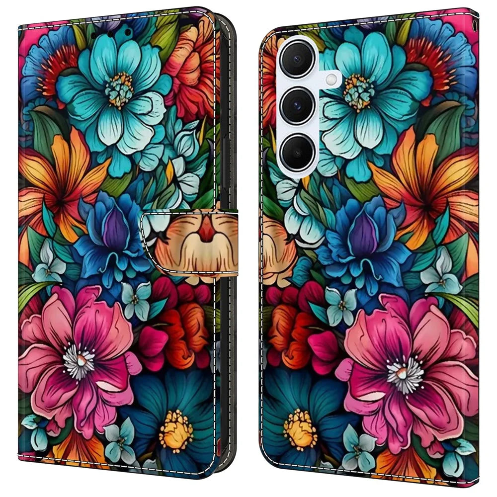 For Samsung Galaxy A16 5G / A16 4G Case Pattern Printed Protective Cover TPU+PU Leather Flip Phone Case - Staphyllum - 1