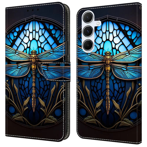 For Samsung Galaxy A25 5G (Global) (161.0 x 76.5 x 8.3mm) Case Pattern Printed Protective Cover TPU+PU Leather Flip Phone Case - Blue Dragonfly - 1