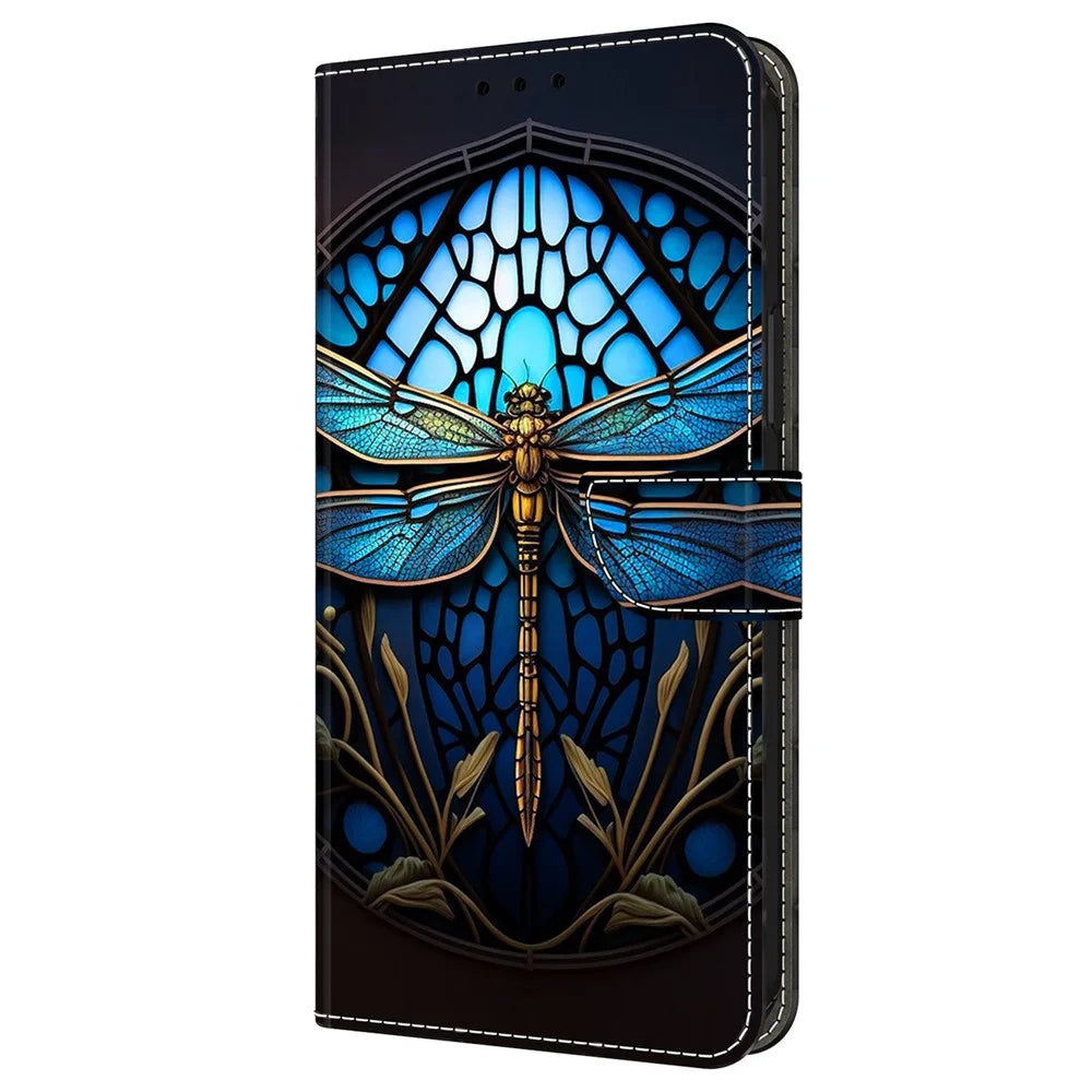 For Samsung Galaxy A25 5G (Global) (161.0 x 76.5 x 8.3mm) Case Pattern Printed Protective Cover TPU+PU Leather Flip Phone Case - Blue Dragonfly - 4