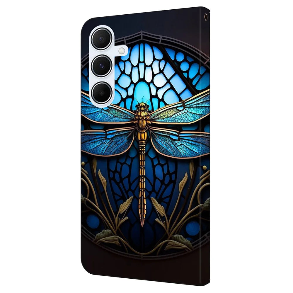For Samsung Galaxy A25 5G (Global) (161.0 x 76.5 x 8.3mm) Case Pattern Printed Protective Cover TPU+PU Leather Flip Phone Case - Blue Dragonfly - 5