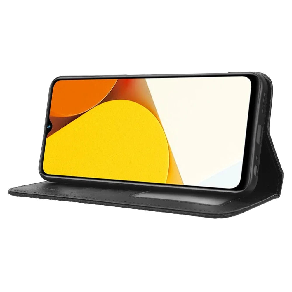 For vivo Y35 4G (2022) / Y22s 4G / Y22 4G Imprint Pattern Retro PU Leather Drop-proof Case Magnetic Auto-absorbed Phone Cover with Wallet Stand - Black - 3