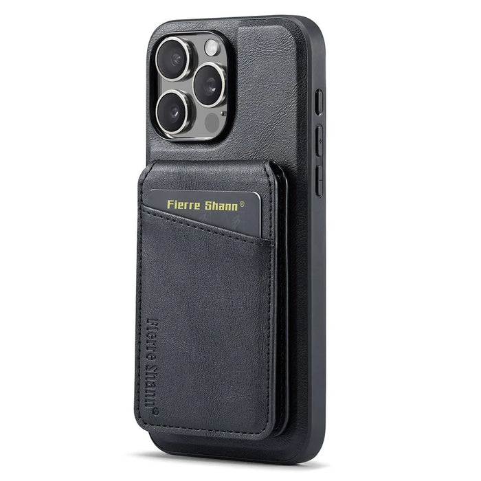 FIERRE SHANN 025 Style For iPhone 16 Pro Max Case Leather+TPU Detachable Card Slots Phone Cover - Black - 2