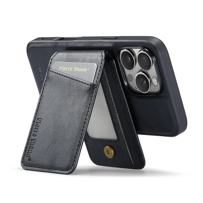 FIERRE SHANN 025 Style For iPhone 16 Pro Max Case Leather+TPU Detachable Card Slots Phone Cover - Black - 3