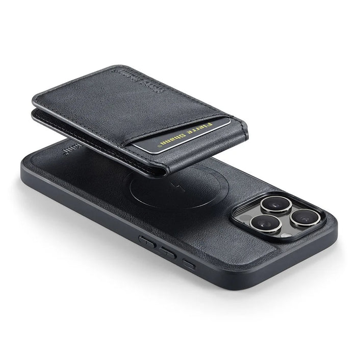 FIERRE SHANN 025 Style For iPhone 16 Pro Max Case Leather+TPU Detachable Card Slots Phone Cover - Black - 4