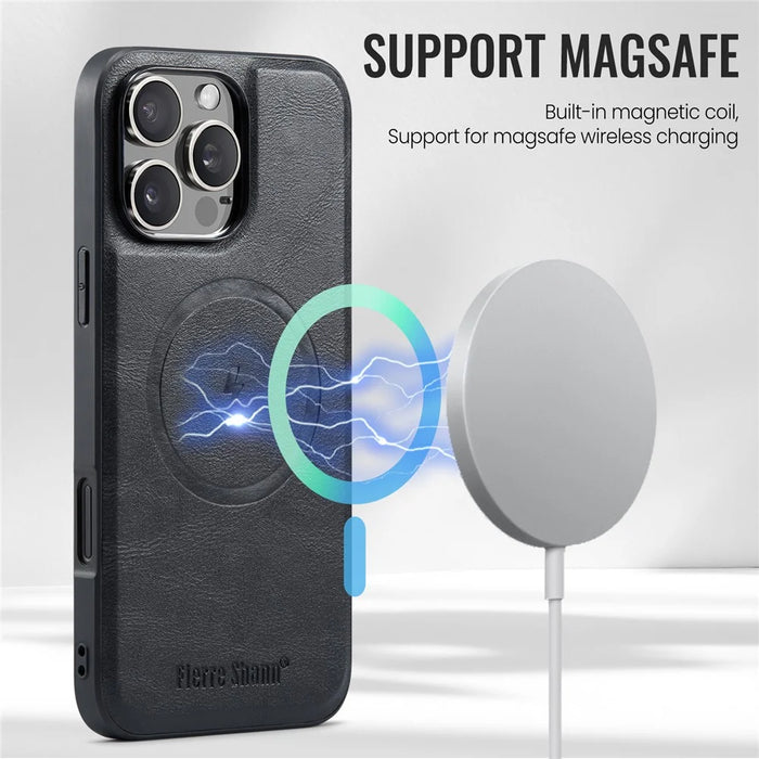 FIERRE SHANN 025 Style For iPhone 16 Pro Max Case Leather+TPU Detachable Card Slots Phone Cover - Black - 7