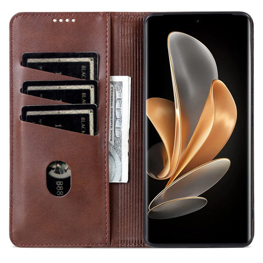 AZNS For vivo Y300 Pro 5G Case Cowhide Texture PU Leather Wallet Phone Cover - Coffee - 2