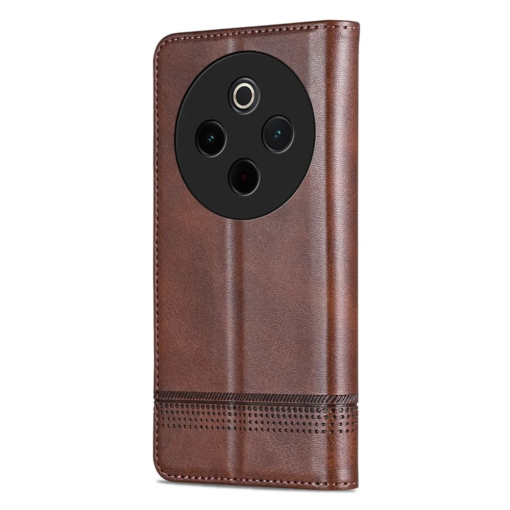 AZNS For vivo Y300 Pro 5G Case Cowhide Texture PU Leather Wallet Phone Cover - Coffee - 7