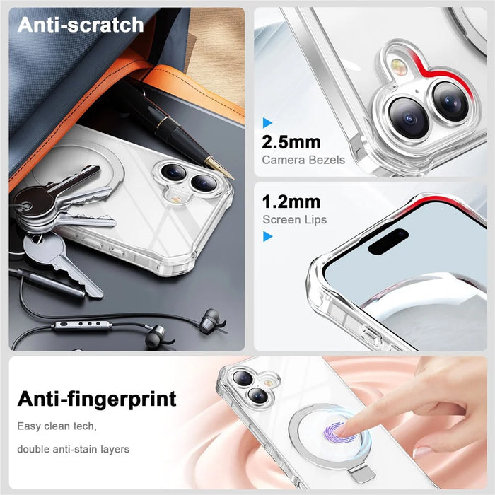 For iPhone 16 Case Small Wavy Edge Compatible with MagSafe Clear Anti-Drop PC+TPU Phone Cover - 4