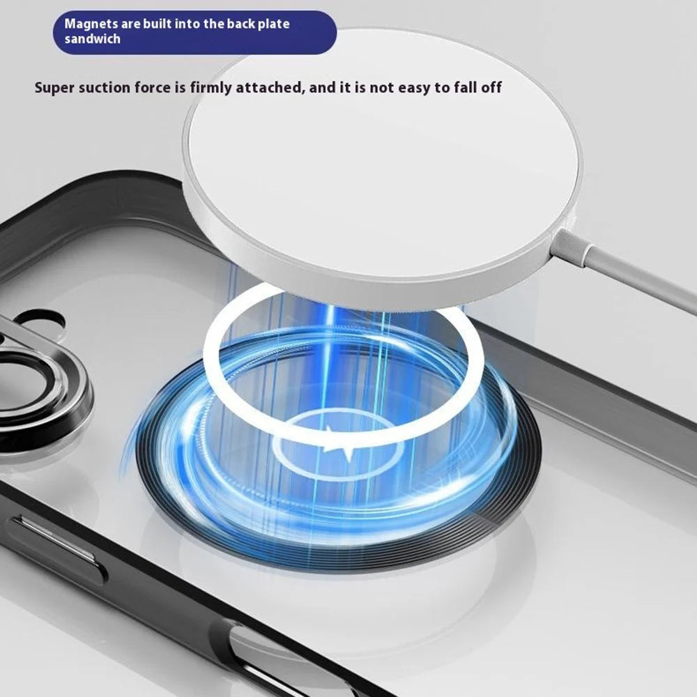 For iPhone 16 Plus Case Electroplating Anti-Drop TPU Clear Phone Cover with Lens Film Compatible with MagSafe - Black - 4