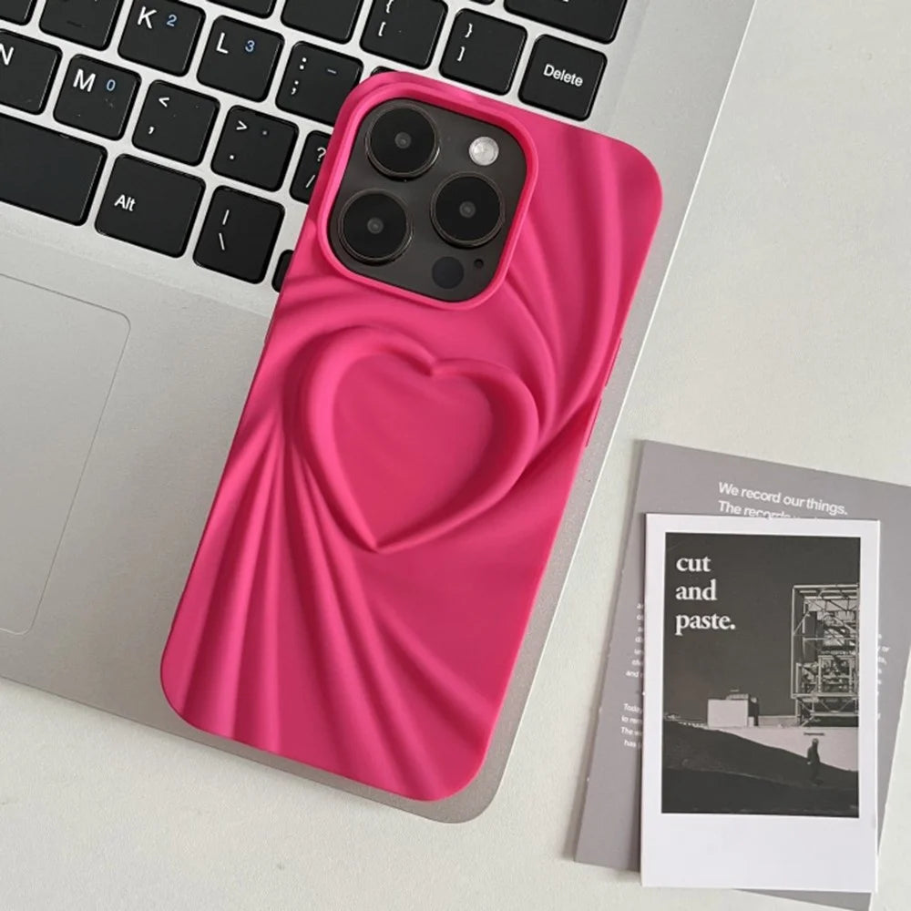 For iPhone 16 Pro Case Pleated Swirling Heart TPU Phone Cover - Rose - 2