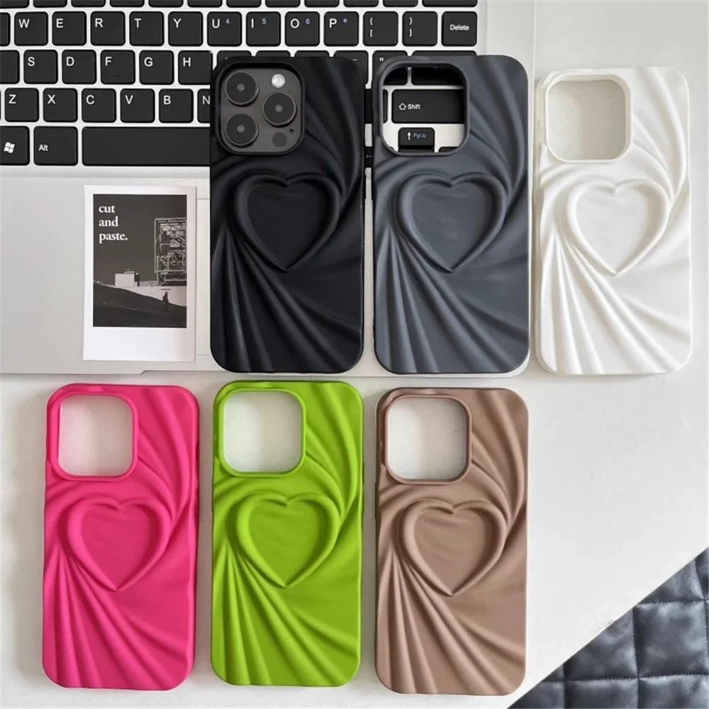 For iPhone 16 Pro Case Pleated Swirling Heart TPU Phone Cover - Rose - 6