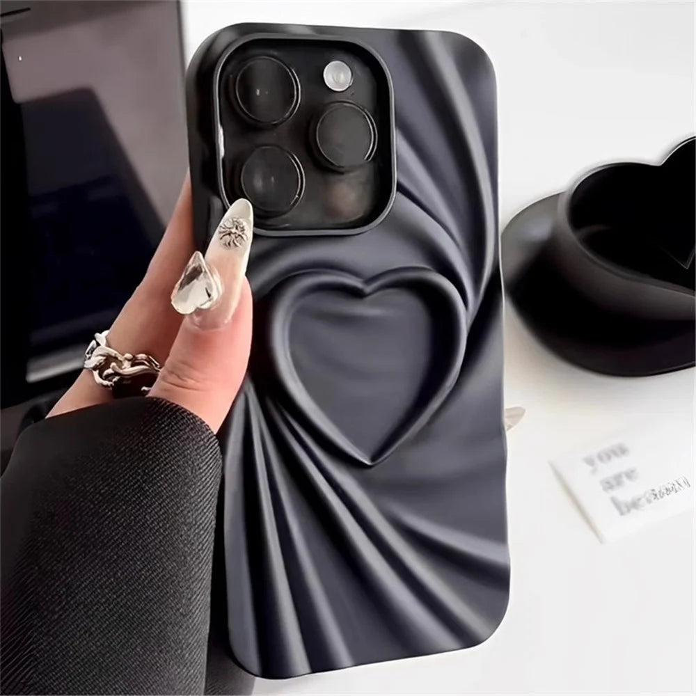 For iPhone 16 Pro Max Case Pleated Swirling Heart TPU Phone Cover - Rose - 3