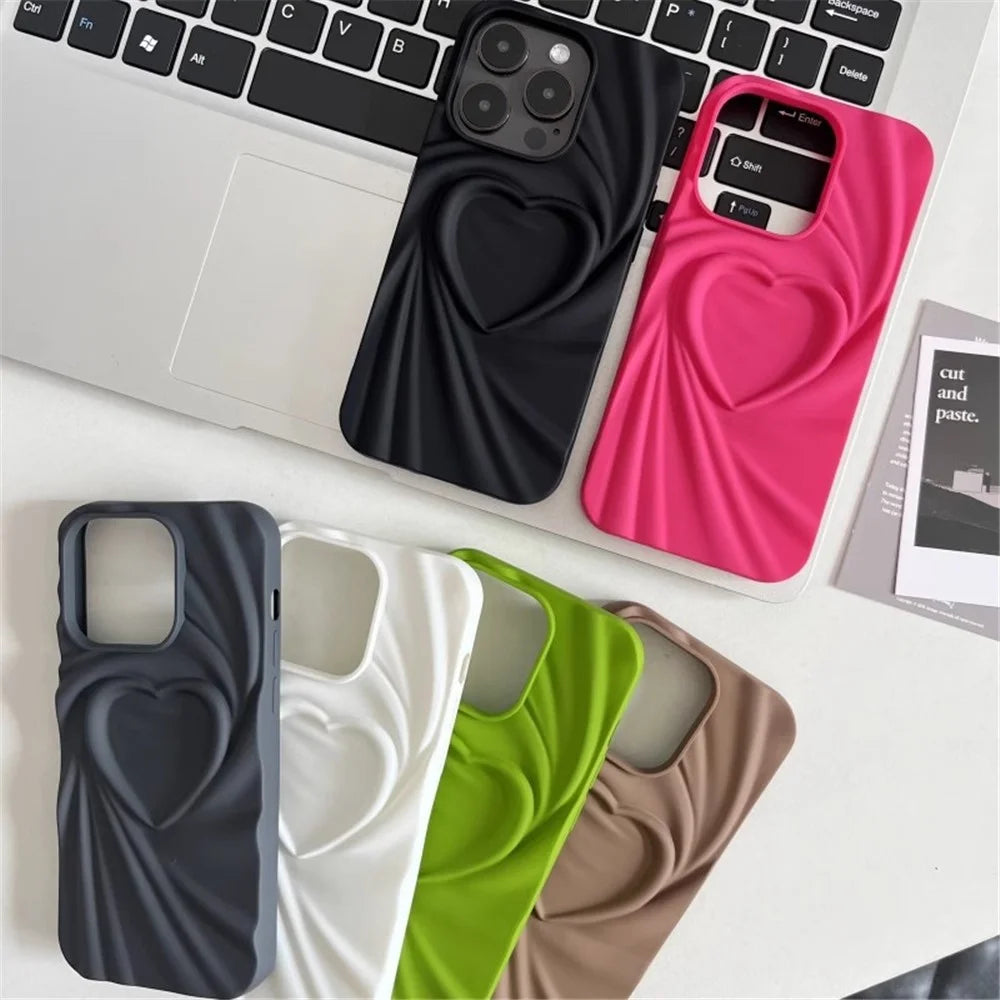 For iPhone 16 Pro Max Case Pleated Swirling Heart TPU Phone Cover - Rose - 4
