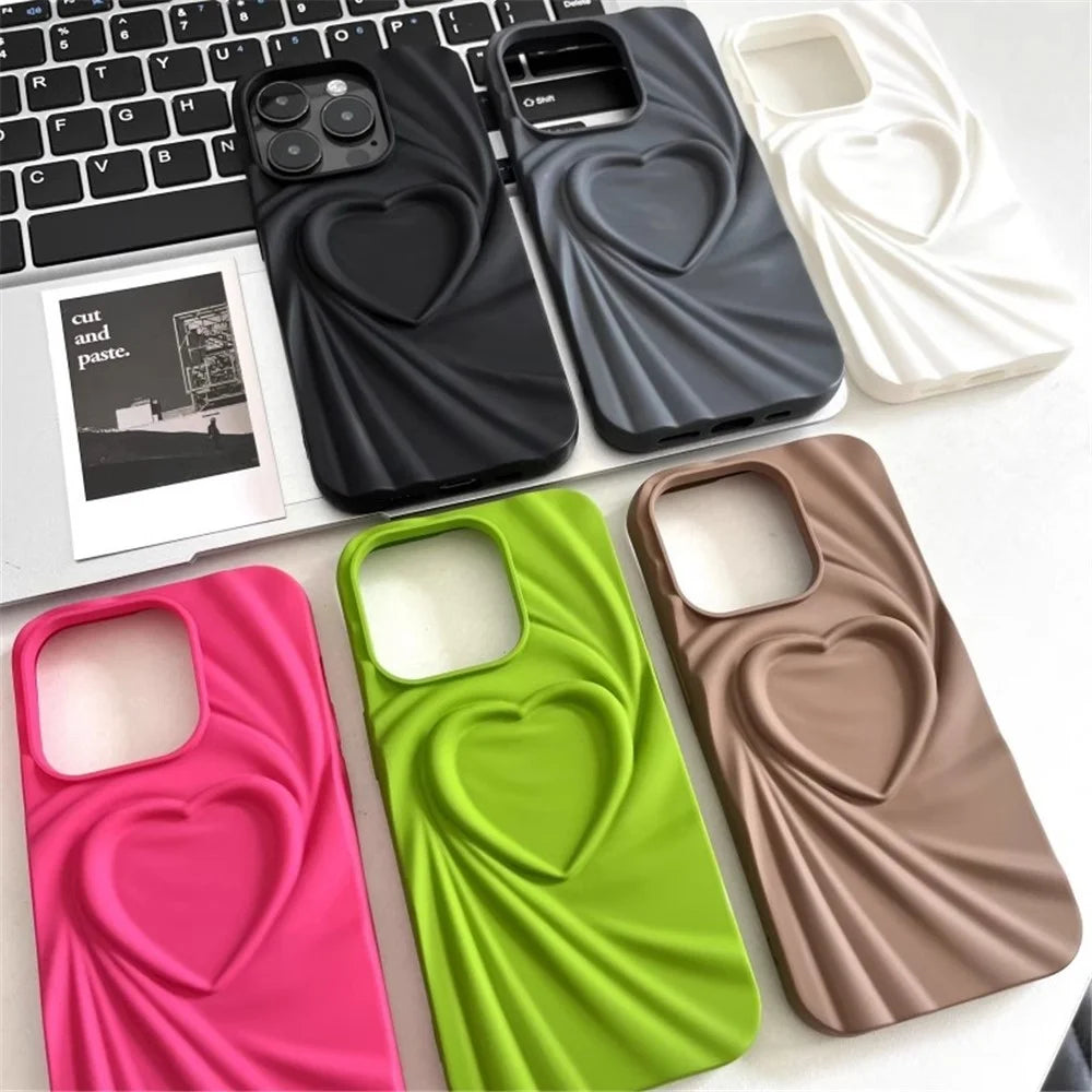 For iPhone 16 Pro Max Case Pleated Swirling Heart TPU Phone Cover - Rose - 5