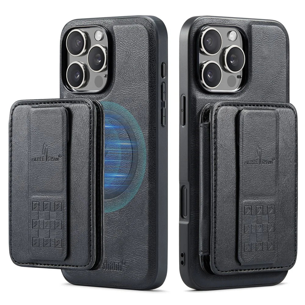 FIERRE SHANN 028 For iPhone 16 Pro Max Case Magnetic Detachable Card Slots Leather Back Cover - Black - 1