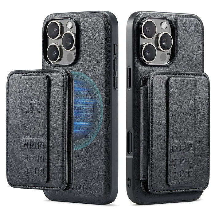 FIERRE SHANN 028 For iPhone 16 Pro Max Case Magnetic Detachable Card Slots Leather Back Cover - Black - 1