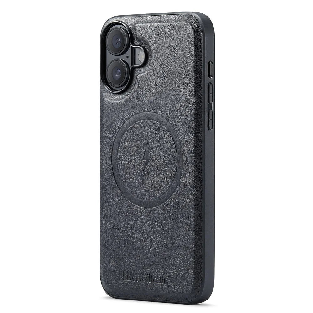 FIERRE SHANN 028 For iPhone 16 Plus Case Magnetic Detachable Card Slots Leather Back Cover - Black - 2