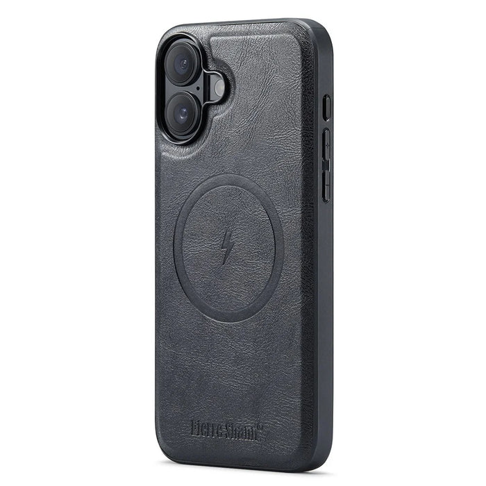FIERRE SHANN 028 For iPhone 16 Case Magnetic Detachable Card Slots Leather Back Cover - Black - 2