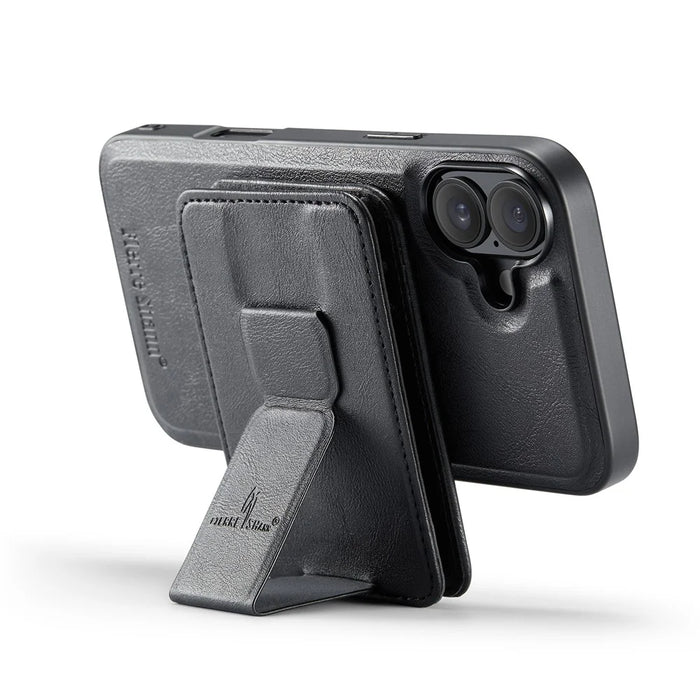 FIERRE SHANN 028 For iPhone 16 Case Magnetic Detachable Card Slots Leather Back Cover - Black - 4